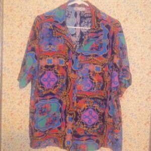 Diane Gilman Women's XL Fancy Print Elegant Silk Button Down Vintage Blouse DG2